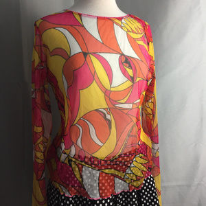 90s Rave Hot Pink Psychedlic Print Mesh Med Lg